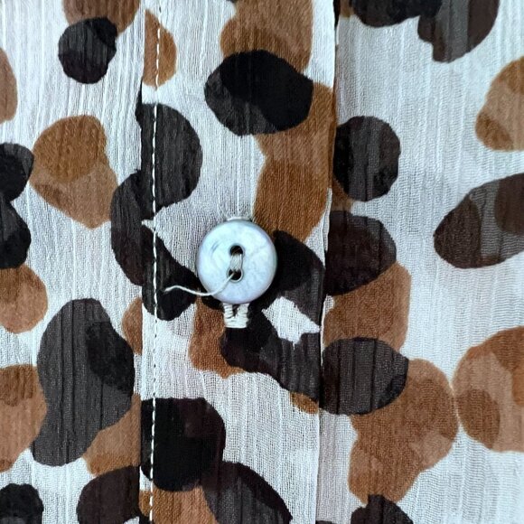 LOGO Womens Animal Print Top Size XL Sheer Floral Chiffon Button Front - Picture 5 of 8